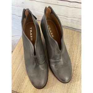Trask Leather bootie  slight repaired damage to left bootie-cat scratch repaired